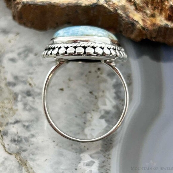 Sterling Silver Southwestern Style Oval Larimar Decorated Bar Ring S 7 For Women - Picture 8 of 10